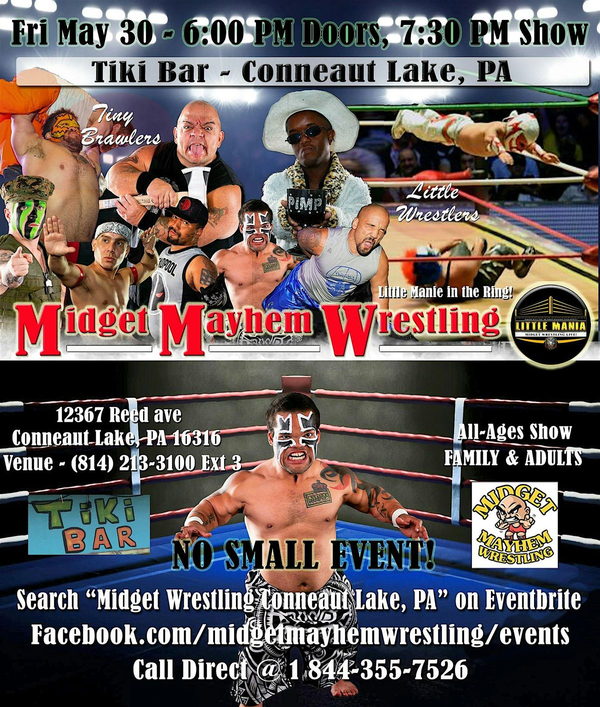 Midget Mayhem Wrestling Rips Through the Ring! Conneaut Lake PA (All-Ages), 30 May | Event in Conneaut Lake