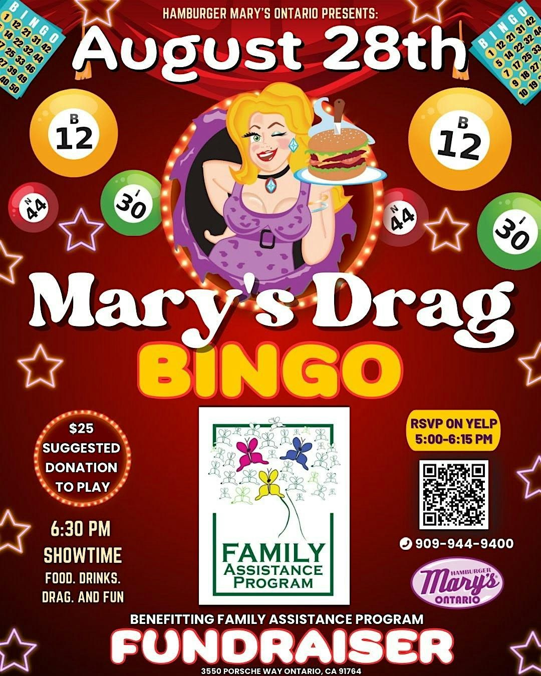 Mary's Drag Bingo Benefiting Family Assistance Program/Next Step Re Entry., 28 August | Event in Ontario | AllEvents