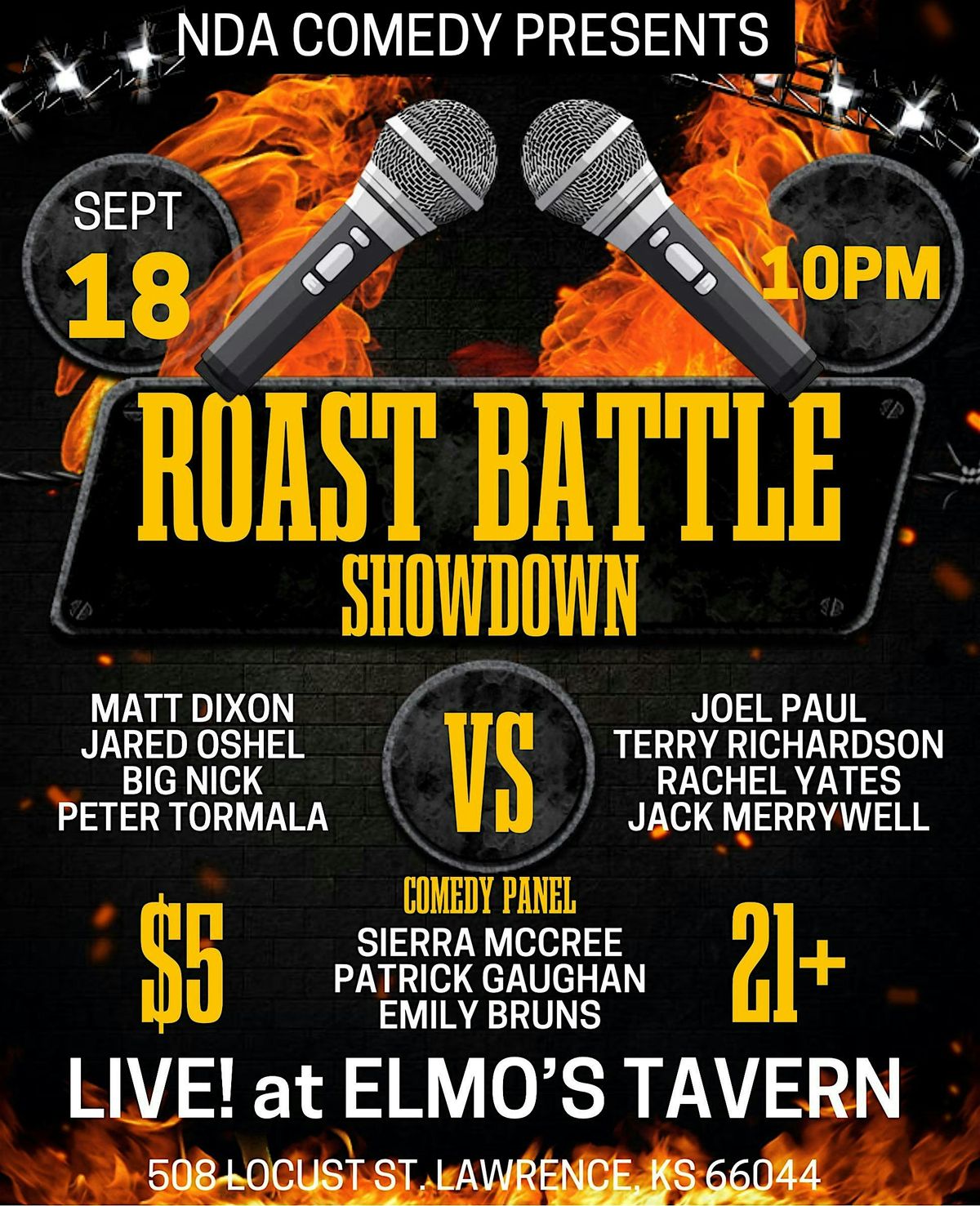 Roast Battle Showdown at Elmo's Tavern, 18 September | Event in Lawrence | AllEvents