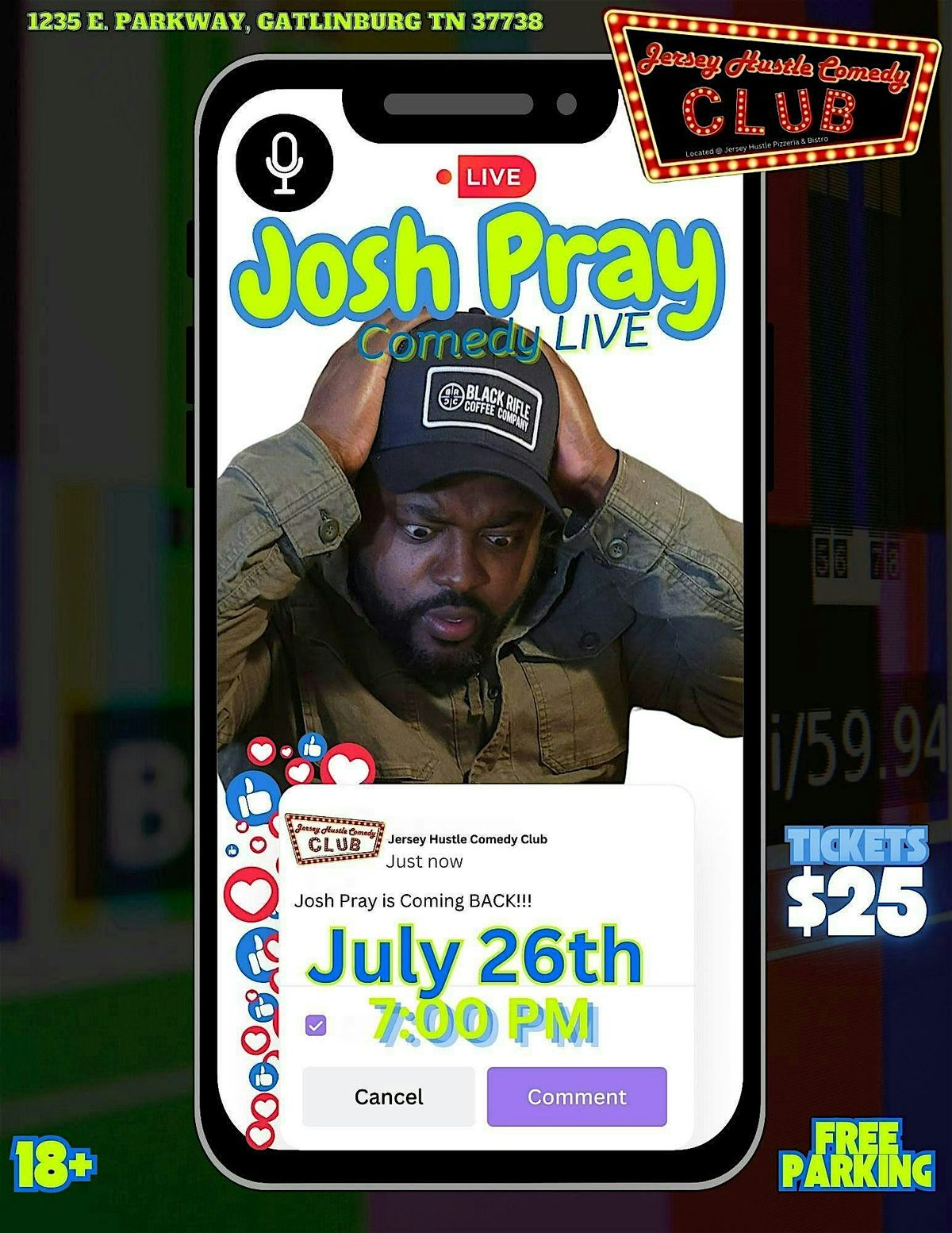 Josh Pray LIVE @ Jersey Hustle Comedy Club, 26 July | Event in Gatlinburg | AllEvents