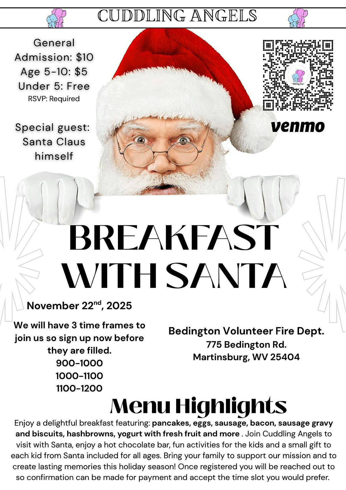 Breakfast with Santa hosted by Cuddling Angels, 22 November | Event in Martinsburg | AllEvents