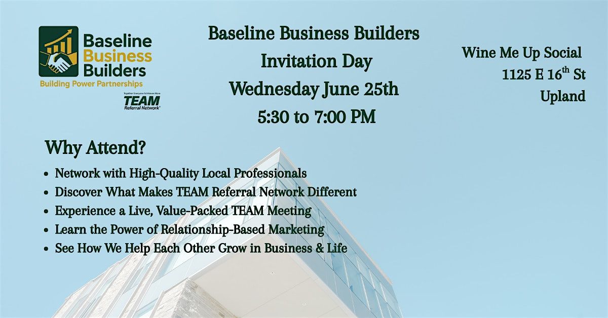 Grow Your Network: Invitation Day with Baseline Business Builders, 25 June | Event in Upland | AllEvents