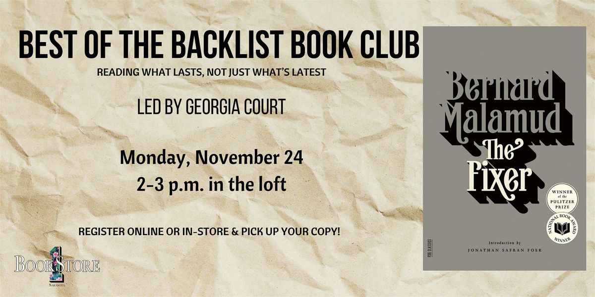 Best of the Backlist Book Club: "The Fixer" by Bernard Malamud, 24 November | Event in Sarasota