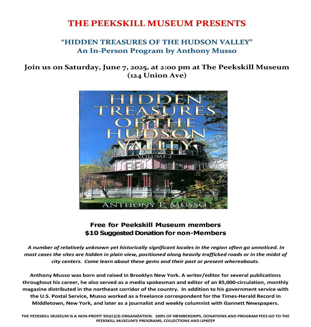 HIDDEN TREASURES OF THE HUDSON VALLEY by Anthony Musso, 7 June | Event in Peekskill | AllEvents