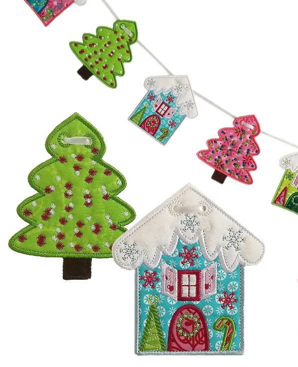Christmas Cottage & Tree Bunting, Kingdom Sewing Center, Simi Valley