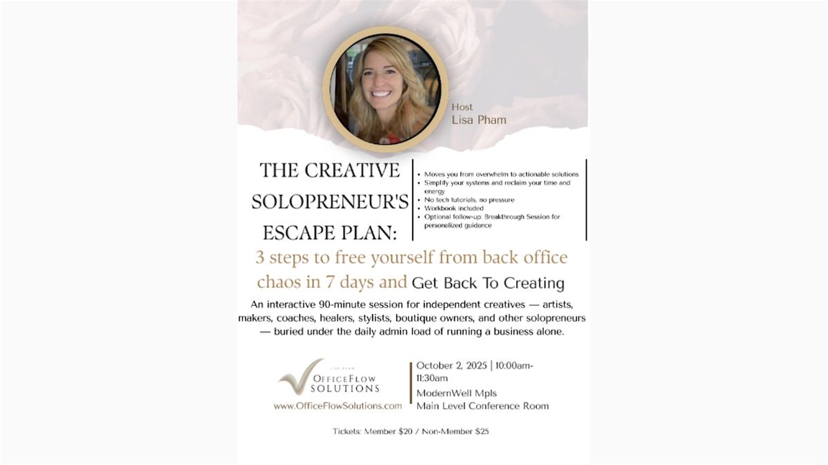 The Creative Solopreneur’s Escape Plan: 3 Steps to Free Yourself from Ba..., 2 October | Event in Minneapolis