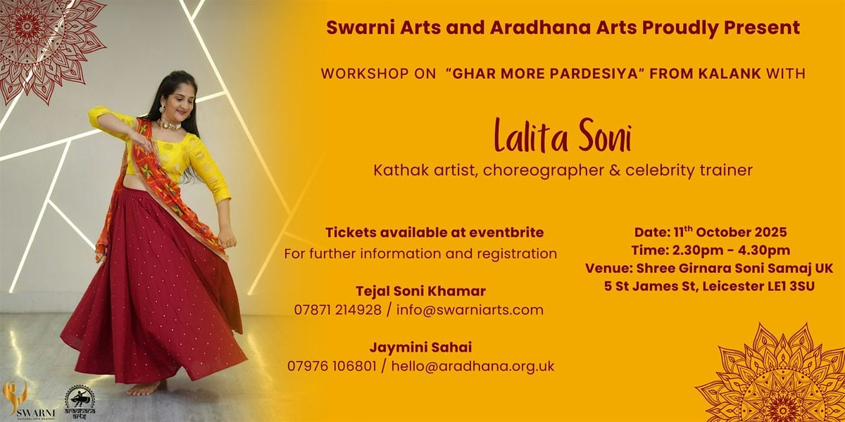 Swarni Arts &  Aradhana Arts - Semi Classical Workshop with Lalita Soni, 11 October | Event in Leicester