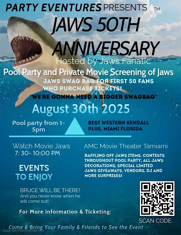 Jaws 50th Anniversary Pool Party and Screening Of Jaws Movie, 30 August | Event in Kendall | AllEvents