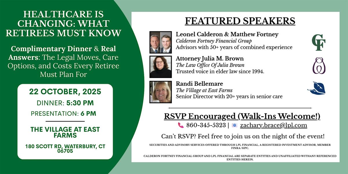 Healthcare Is Changing: What Retirees Must Know, 22 October | Event in Waterbury | AllEvents