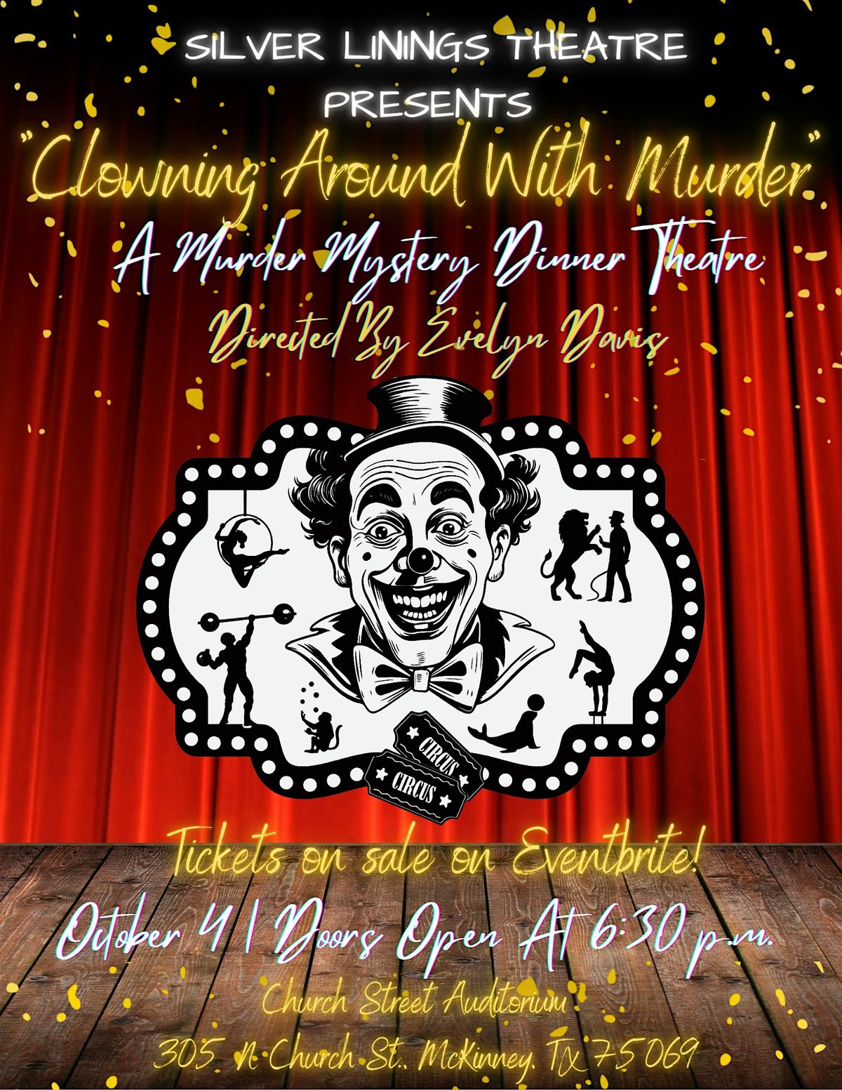 Silver Linings Theatre “Clowning Around With M**der” - M**der Mystery, 4 October | Event in McKinney | AllEvents
