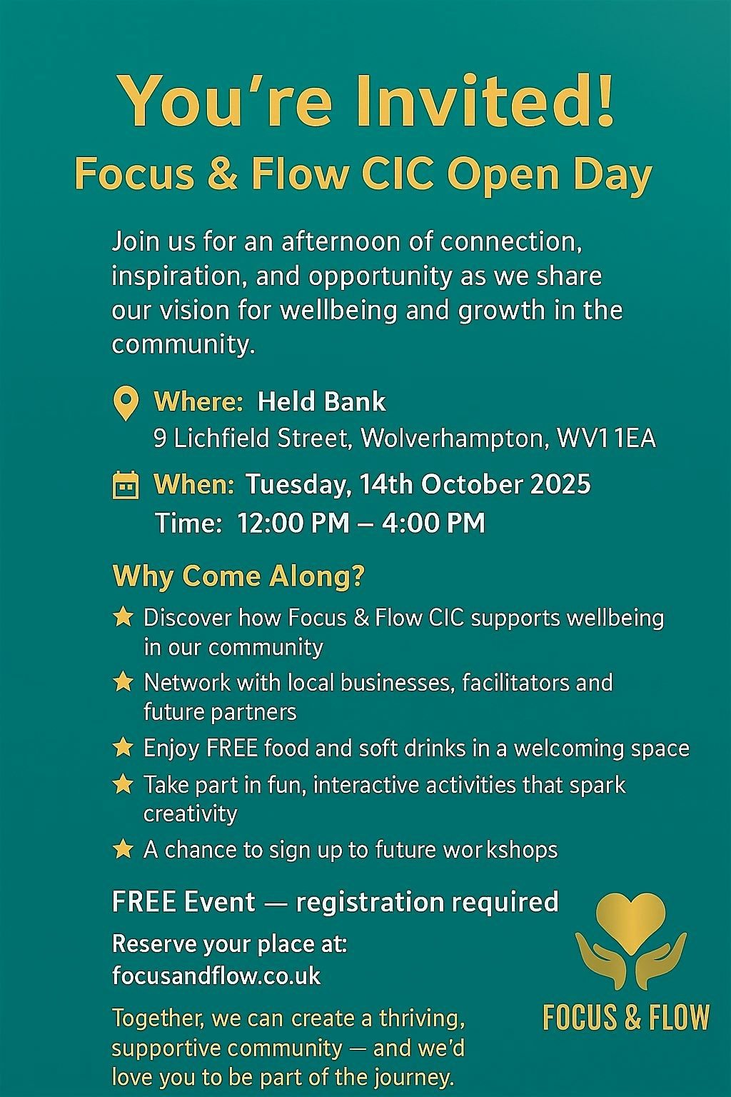 Focus & Flow cic Open Day, 14 October | Event in Wolverhampton | AllEvents