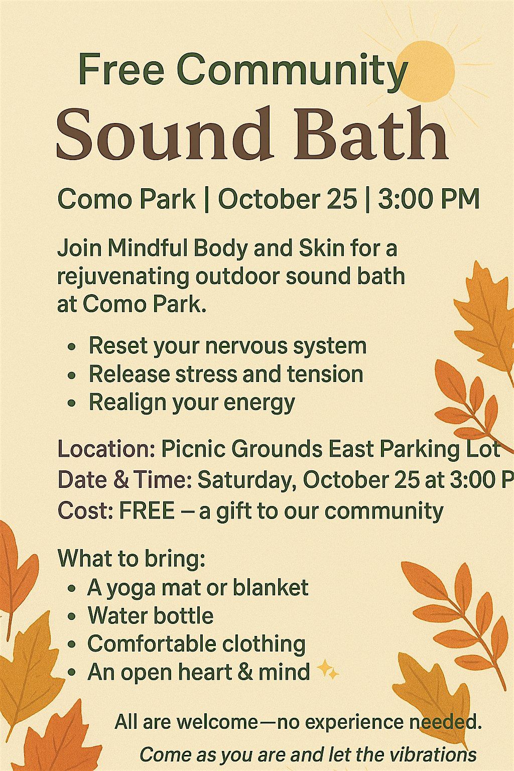 Fall Reset: A Free Community Sound Bath at Como Park, 25 October | Event in Saint Paul | AllEvents