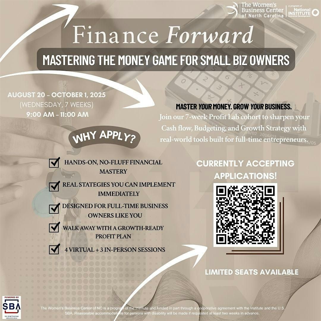 Finance Forward: 7-Week Financial Mastery Cohort for Entrepreneurs, 20 August | Event in Raleigh | AllEvents