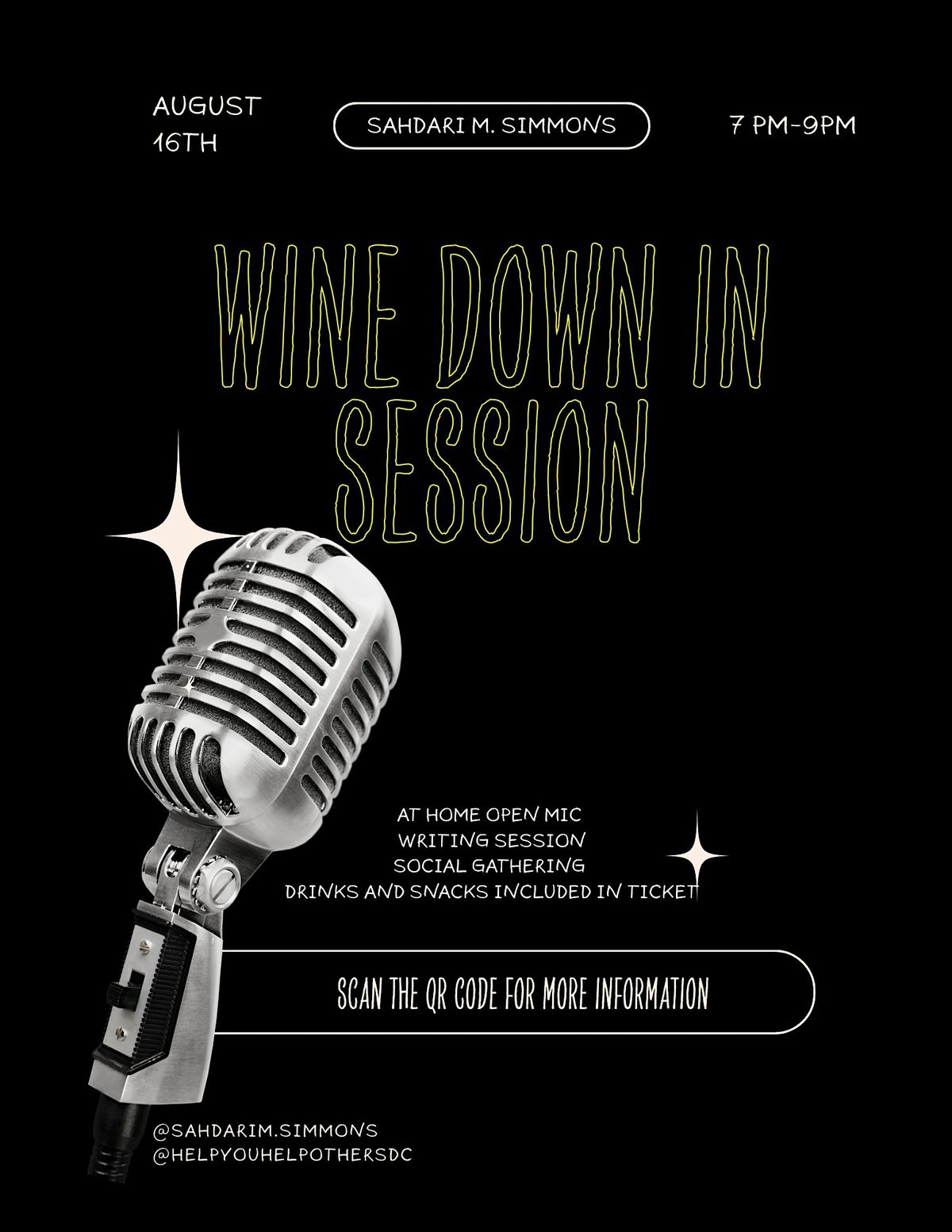 Wine Down in Session: August Open Mic *drinks and snacks included, 16 August | Event in Washington | AllEvents