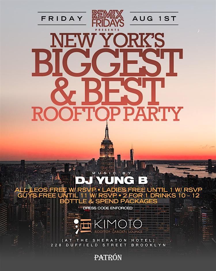 8/1 - Biggest & Best Rooftop Party At Kimoto Rooftop (PREMIERE Guestlist), 1 August | Event in Brooklyn
