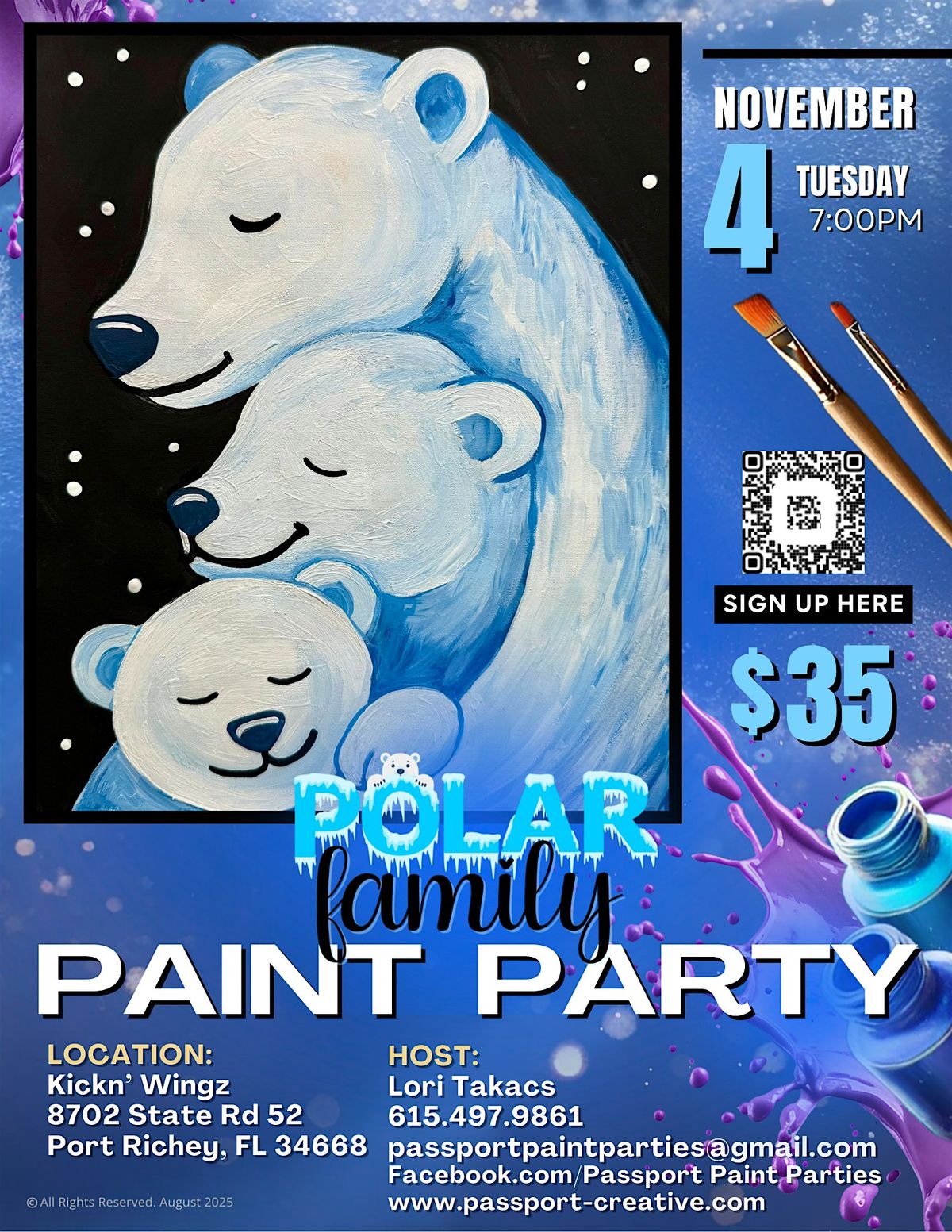 11.4.25 Polar Bear Family Paint and Sip at Kickn' Wingz, 4 November | Event in Port Richey | AllEvents