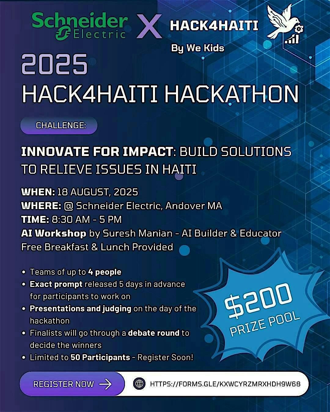 Schneider Electric & WeKids Hack4Haiti Hackathon, 18 August | Event in Andover | AllEvents