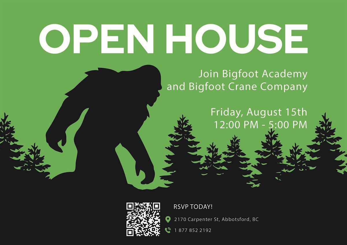 Open House | Bigfoot Academy & Bigfoot Crane Company, 15 August | Event in Abbotsford | AllEvents