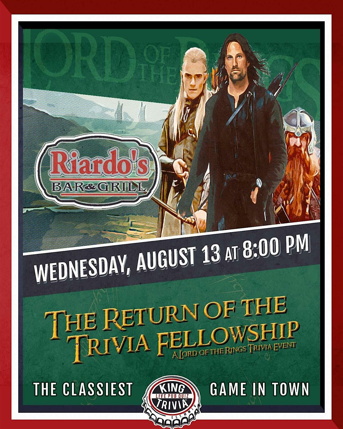 Lord of the Rings Themed Trivia at Riardo's, 13 August | Event in New Castle | AllEvents
