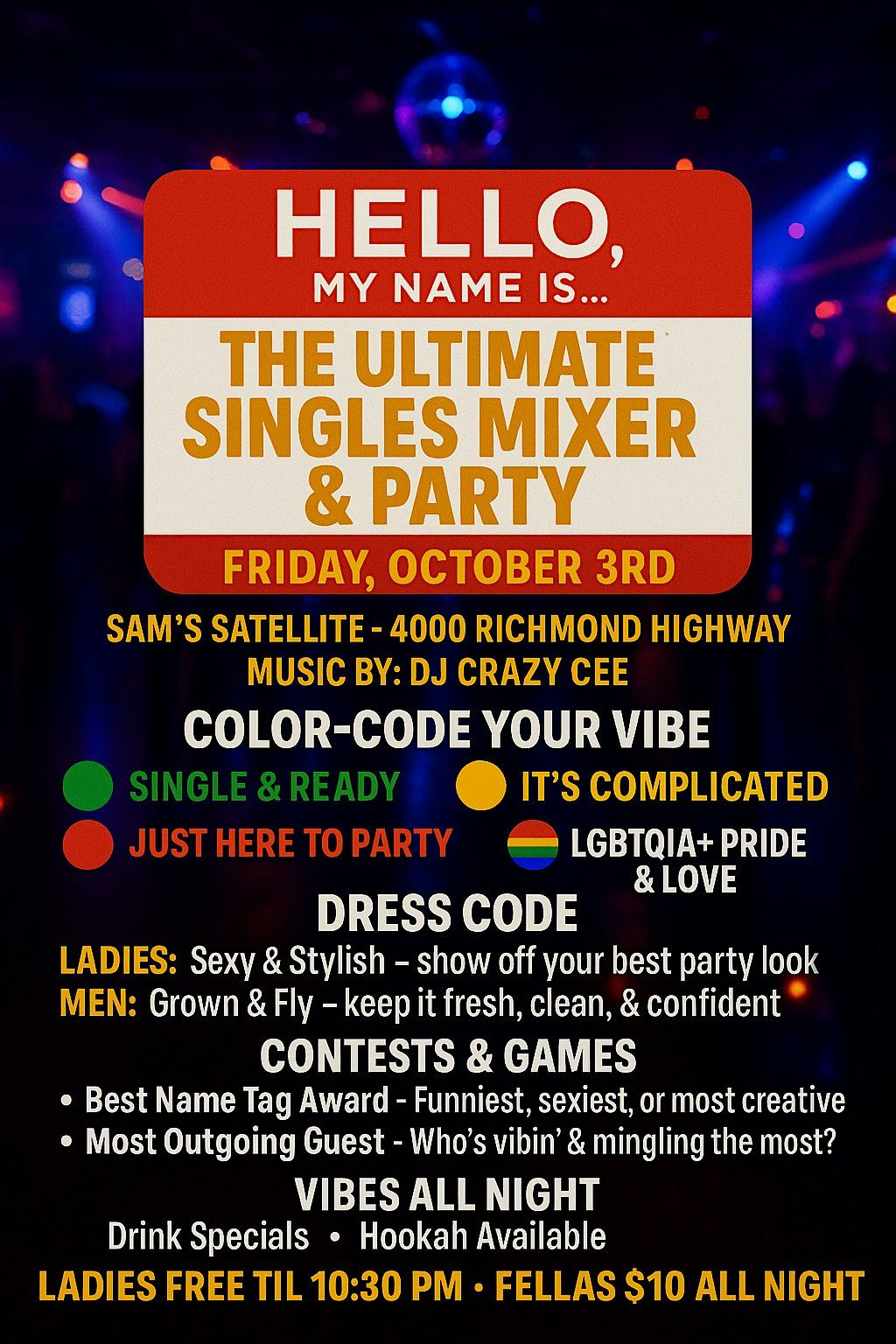 Hello my name is..Singles Mixer & Party, 3 October | Event in Richmond | AllEvents