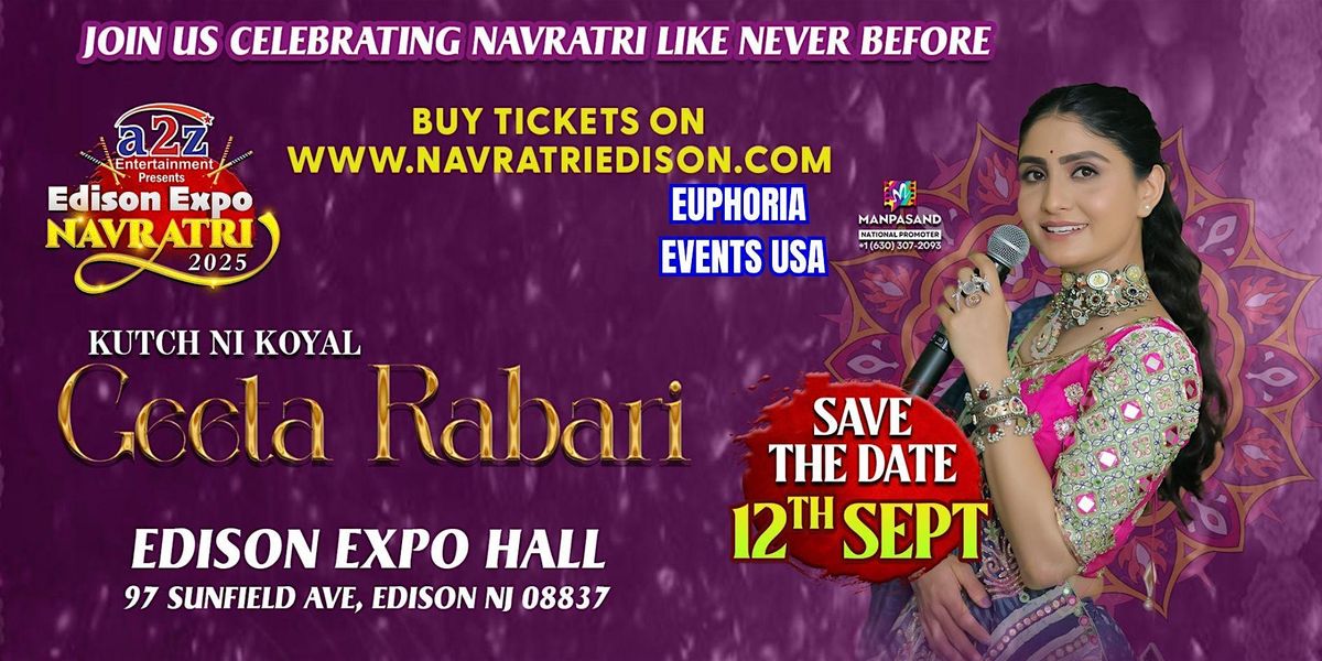 Navratri Festival of New Jersey With  Geeta Rabari Live Garba @ EDISON EXPO, 12 September | Event in Edison