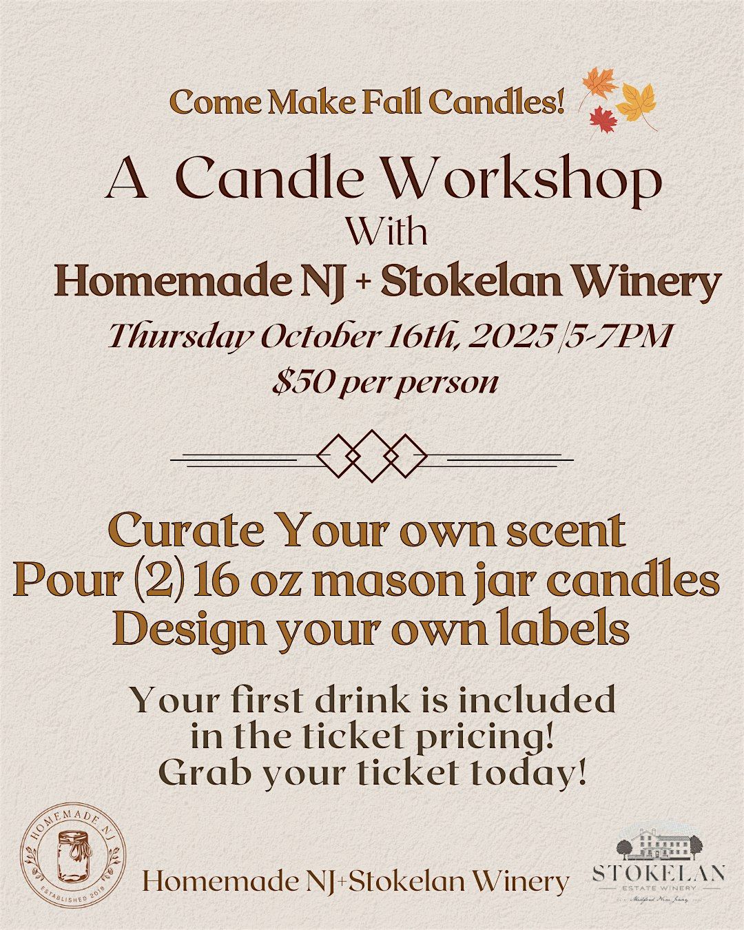 THURSDAY OCTOBER 16TH FALL CANDLE WORKSHOP AT STOKELAN WINERY, 16 October | Event in Medford | AllEvents