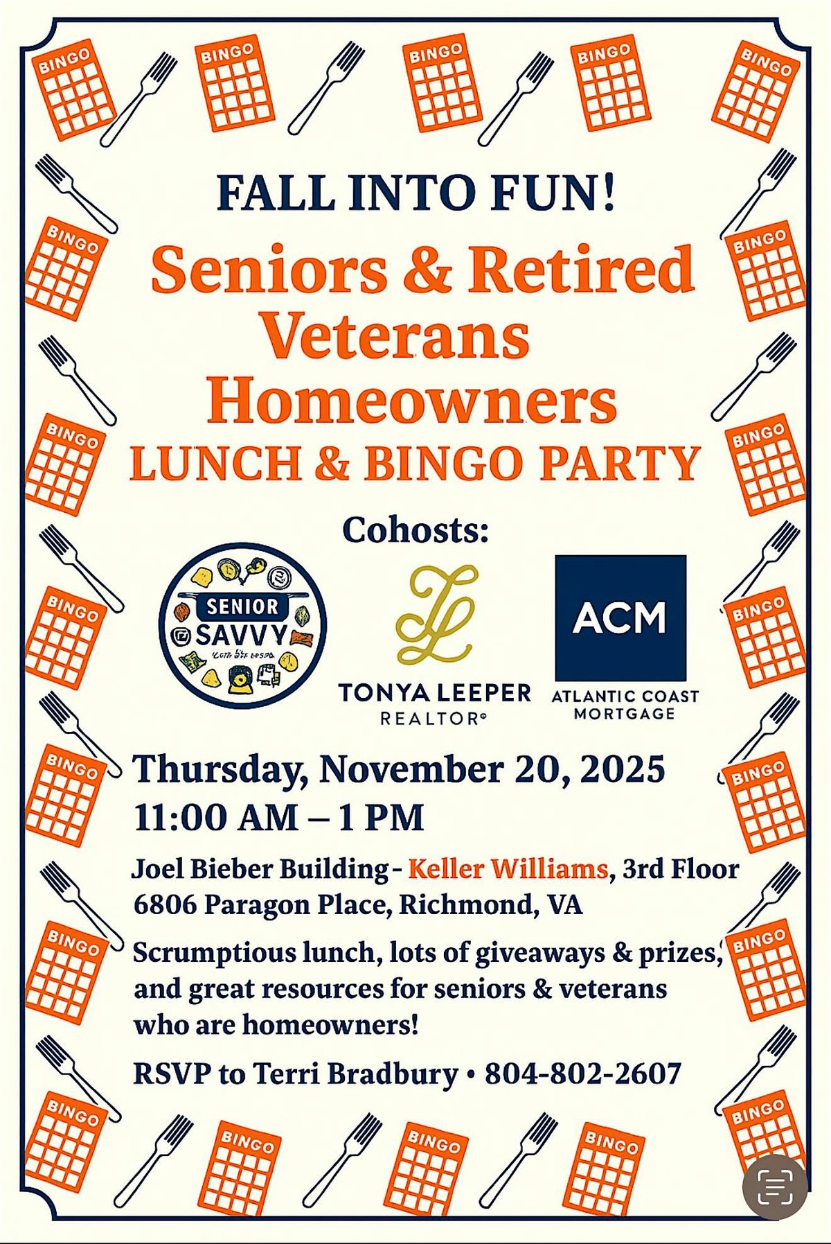 FALL INTO FUN! Seniors & Retired Veterans Homeowners Lunch & Bingo Party!, 20 November | Event in Richmond