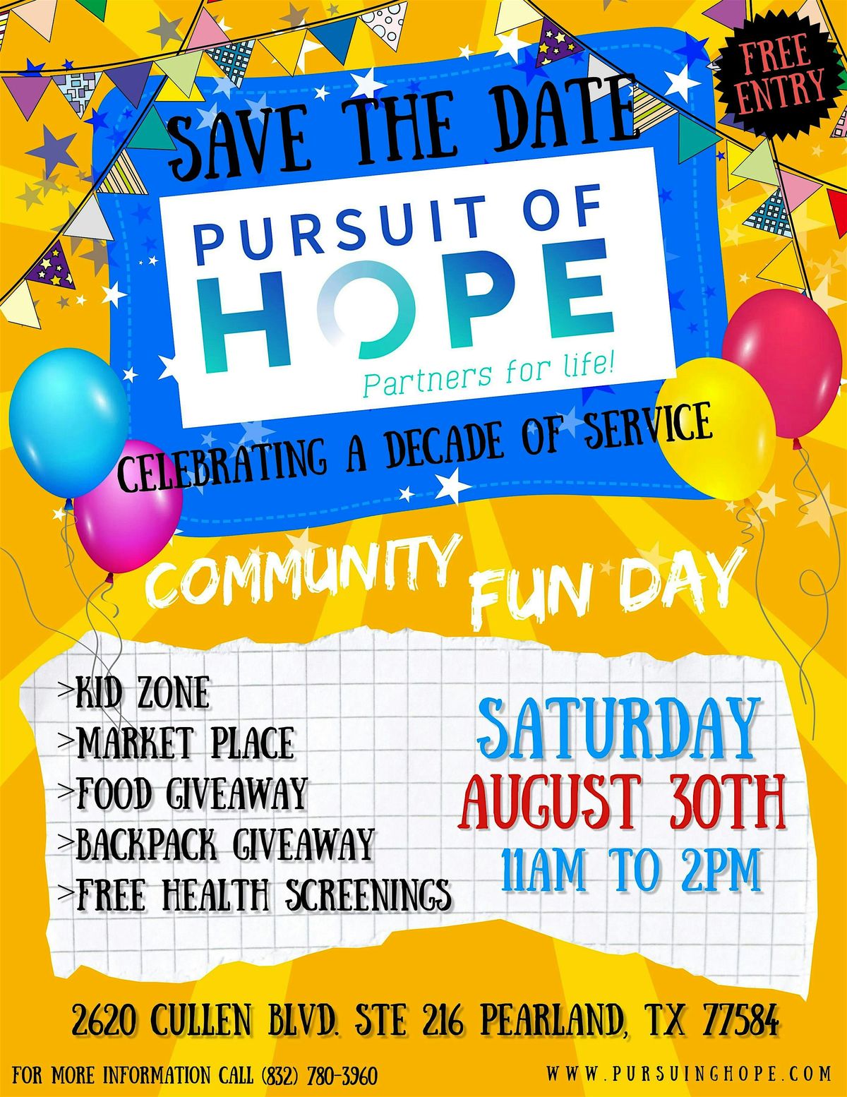 PURSUIT OF HOPE COMMUNITY FUN DAY- CELEBRATING A DECADE OF SERVICE, 11 October | Event in Pearland | AllEvents