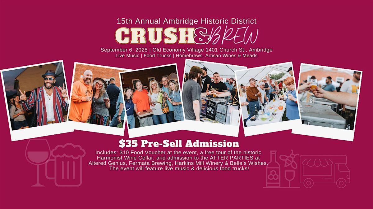 15th Annual Crush&Brew, 6 September | Event in Ambridge | AllEvents