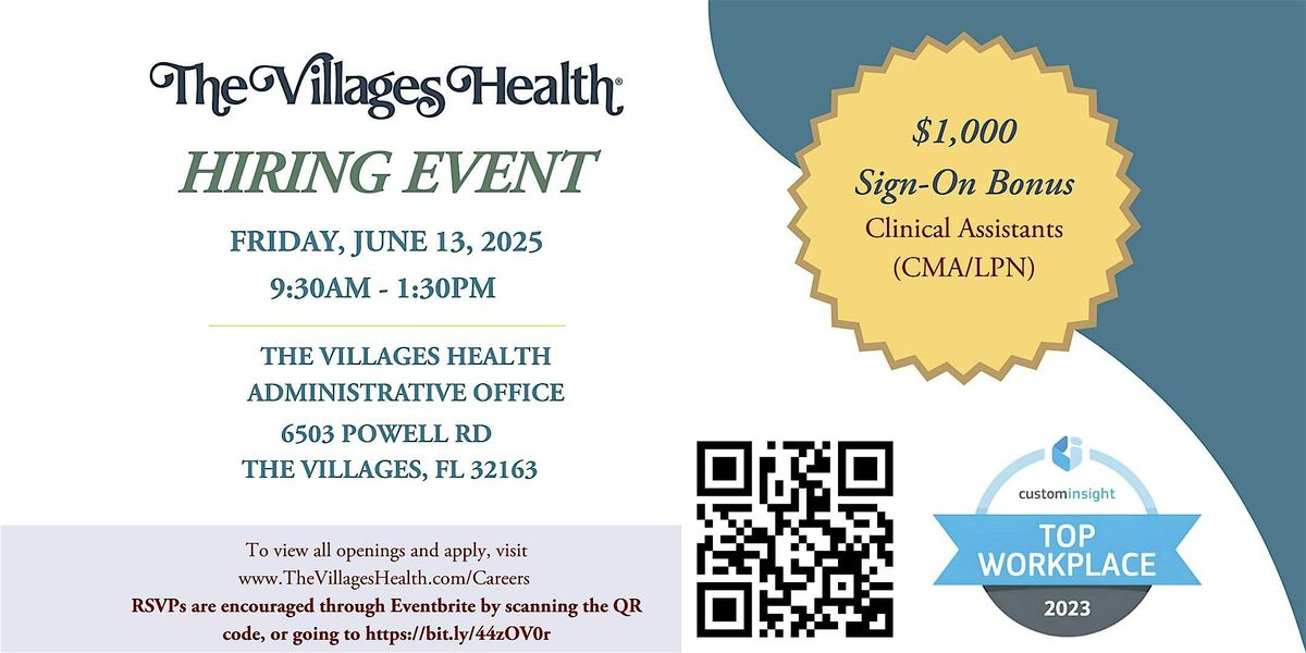 The Villages Health Hiring Event - June 13th, 13 June | Event in The Villages | AllEvents
