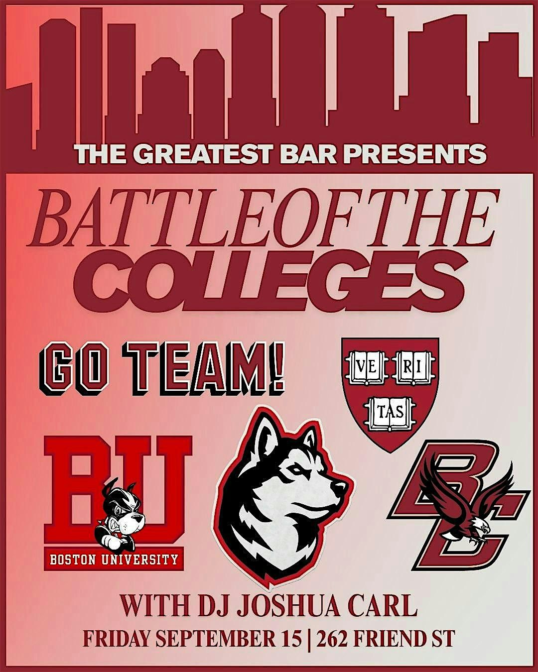 BATTLE OF THE COLLEGES @ THE GREATEST BAR, 12 September | Event in Boston | AllEvents