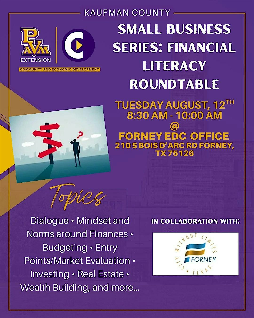 SMALL BUSINESS SERIES: Financial Literacy Roundtable, 12 August | Event in Forney | AllEvents
