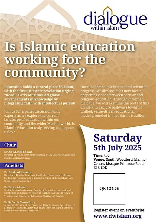 Dialogue within Islam: Is Islamic education working for the community ?, 5 July | Event in London | AllEvents