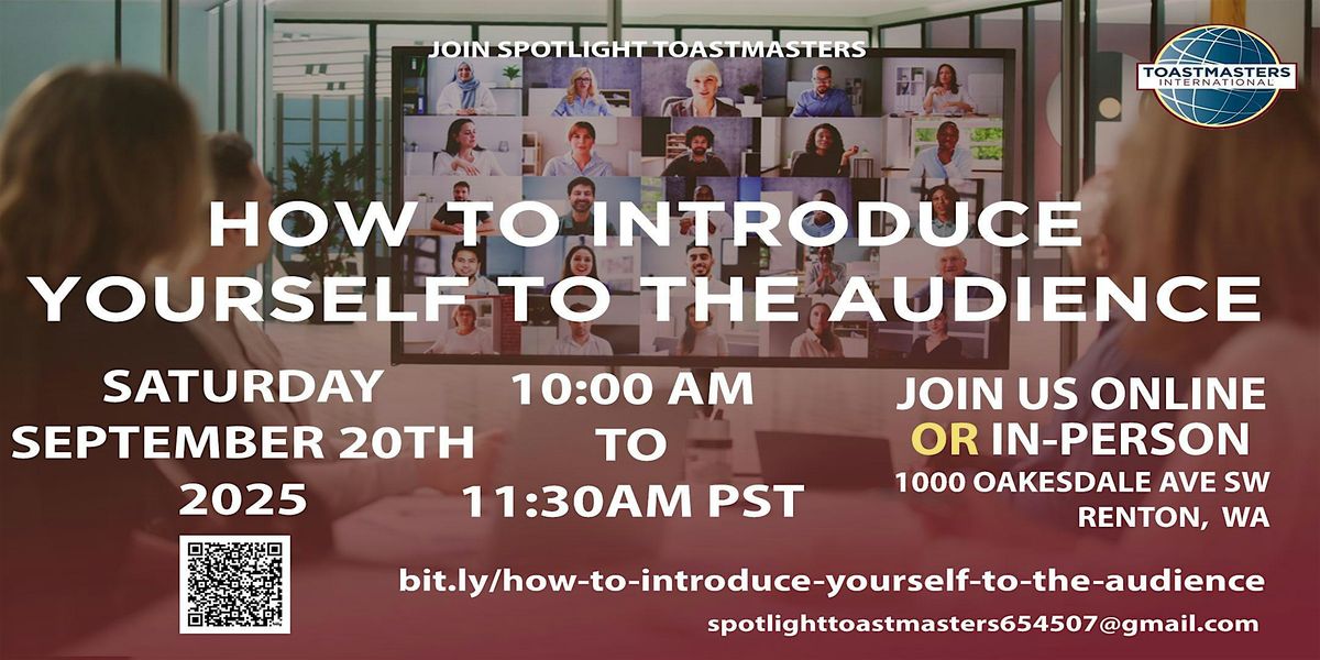How to Introduce Yourself to the Audience, 20 September | Event in Renton | AllEvents