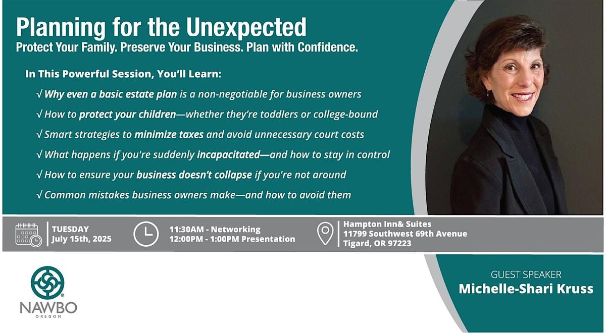 Planning for the Unexpected - NAWBO Oregon Professional Development Forum, 15 July | Event in Tigard | AllEvents
