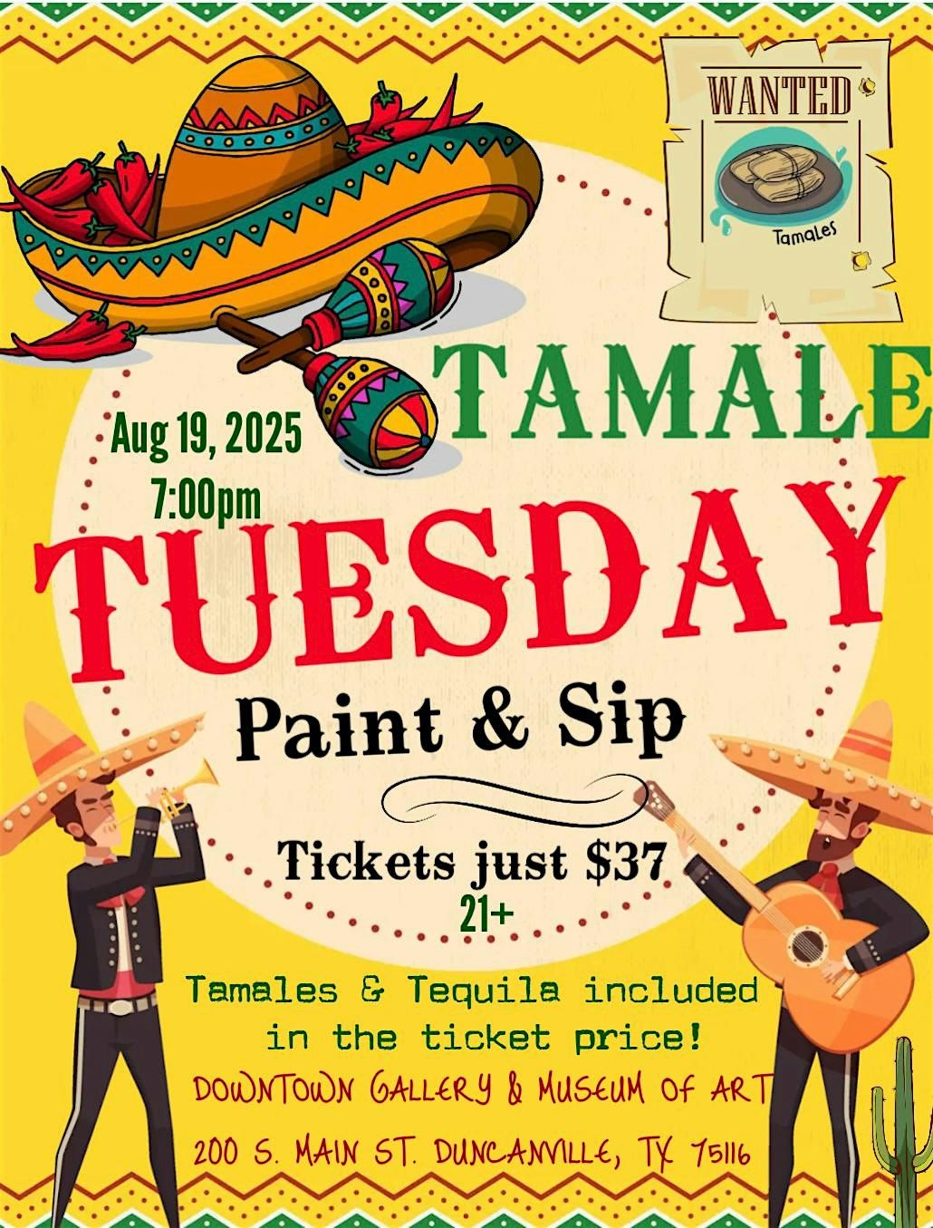 Tamales & Tequila Tuesday Paint & Sip, 19 August | Event in Duncanville | AllEvents