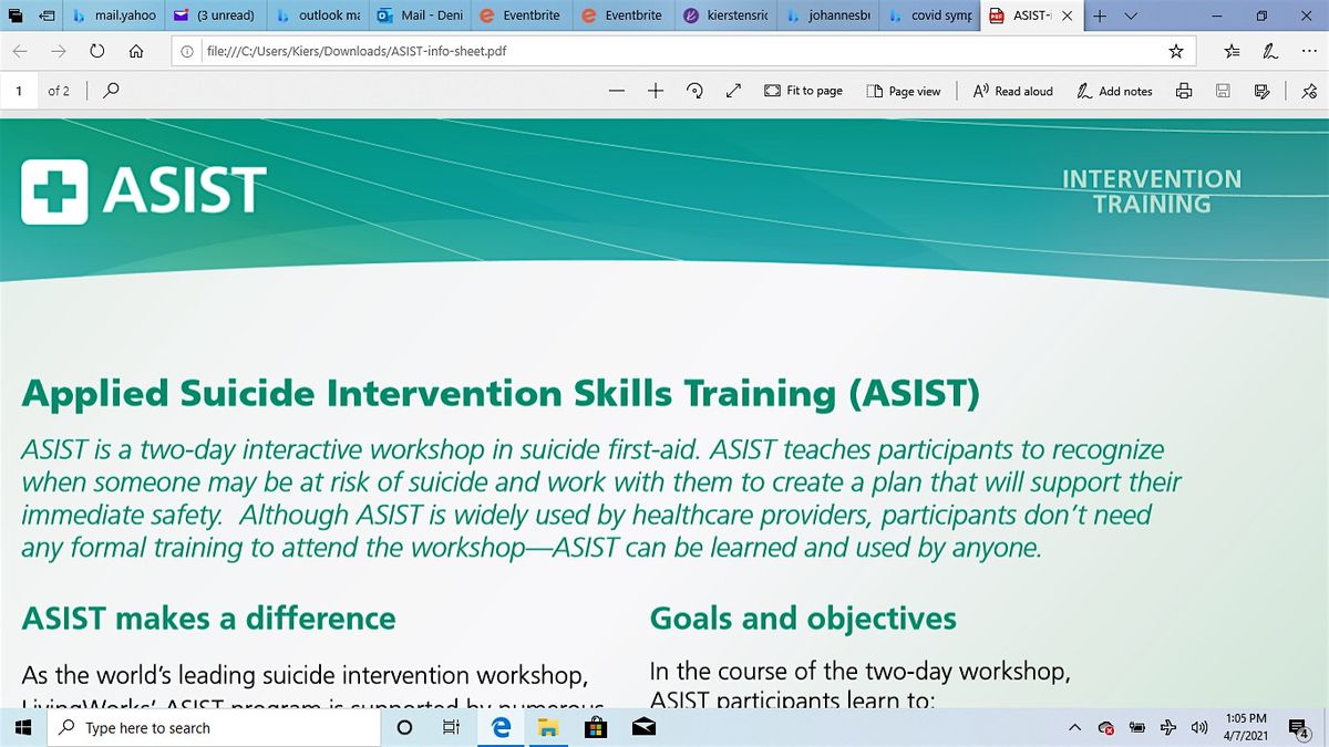 Applied Suicide Intervention Skills Training (ASIST), Traverse City, MI, 16 October | Event in Traverse City