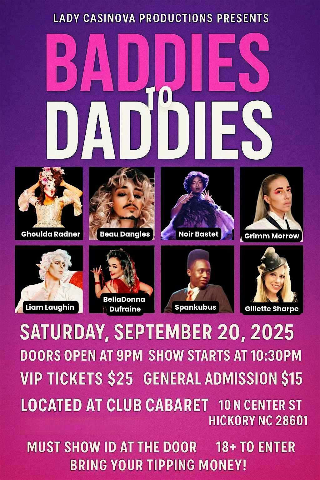 Baddies to Daddies, 20 September | Event in Hickory | AllEvents
