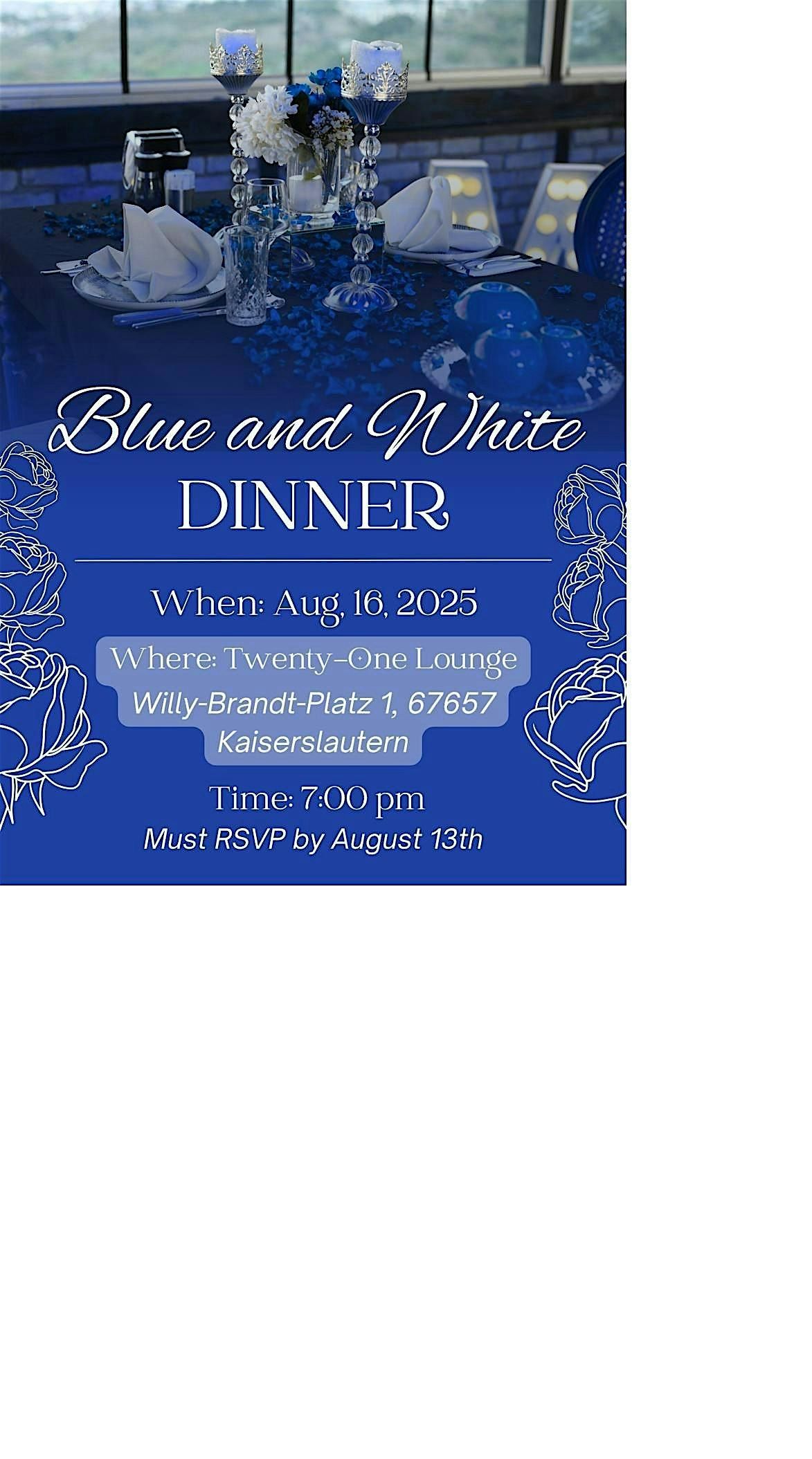 Blue & White Dinner, 16 August | Event in Kaiserslautern | AllEvents