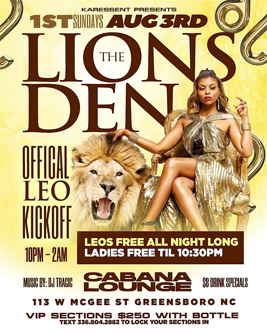 The Lions Den 1st Sunday Leo Bash, 3 August | Event in Greensboro | AllEvents