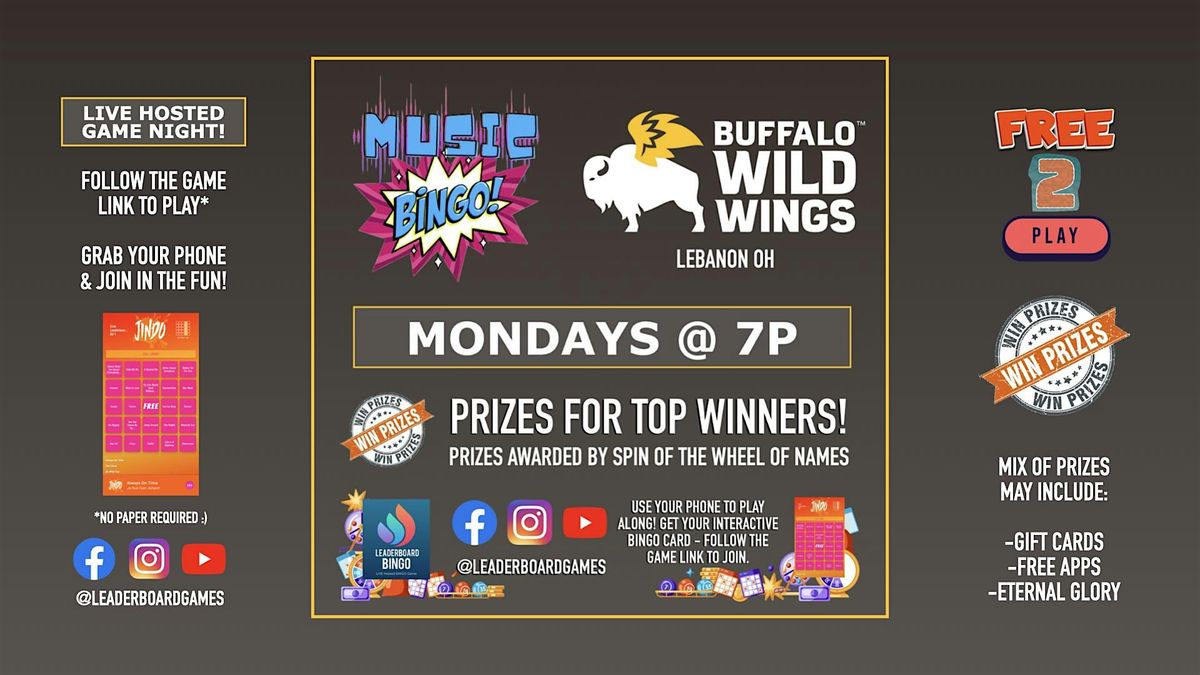 Music BINGO | Buffalo Wild Wings - Lebanon OH - MON 7p @LeaderBoardGames | Event in Lebanon | AllEvents