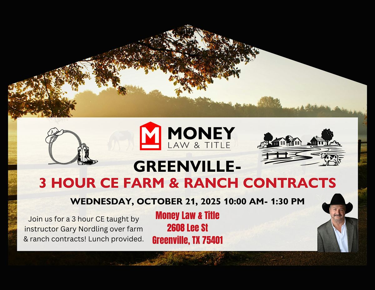 Greenville- 3 Hour CE Farm & Ranch Contracts, 21 October | Event in Greenville | AllEvents