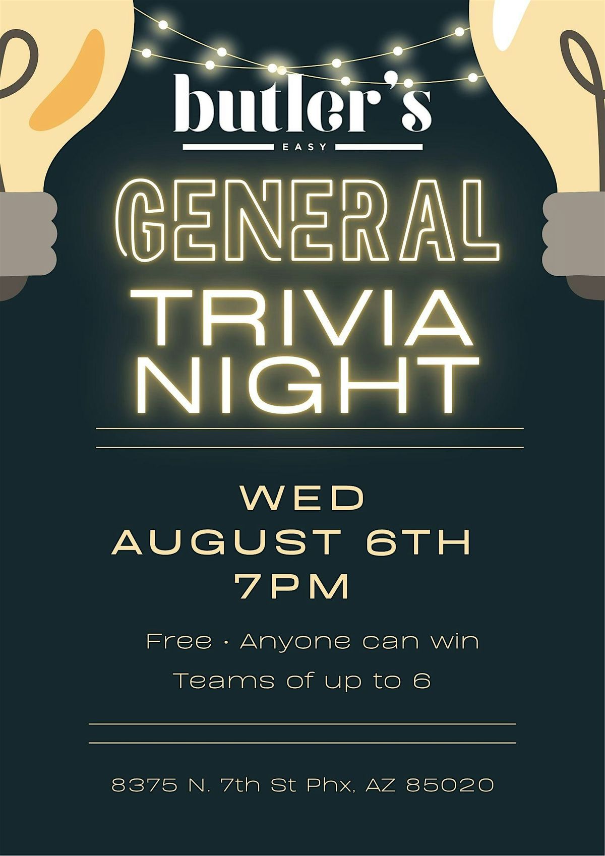 General Trivia at Butler's Easy, 6 August | Event in Phoenix | AllEvents