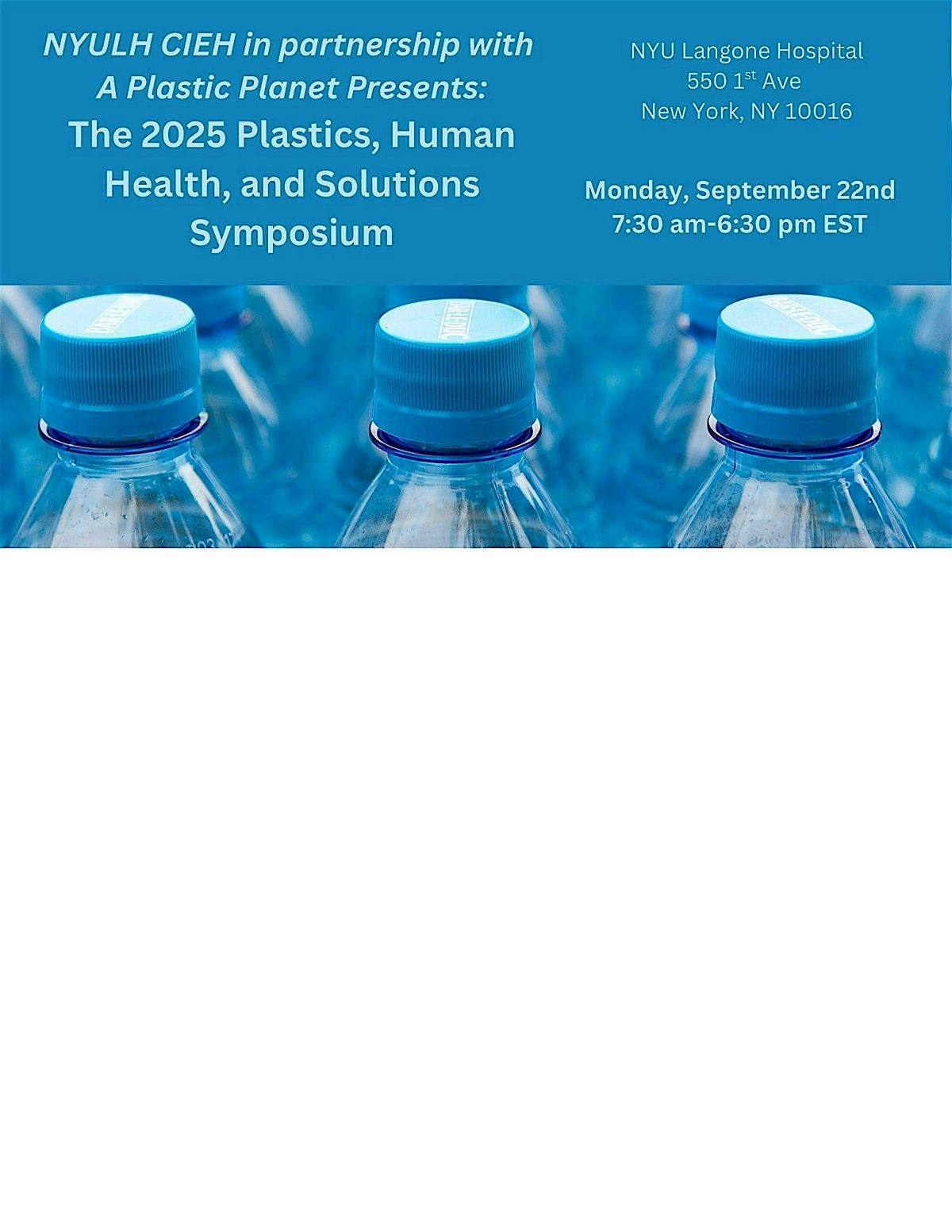 NYULH CIEH 2025 Plastics, Human Health, and Solutions Symposium, 22 September | Event in New York | AllEvents