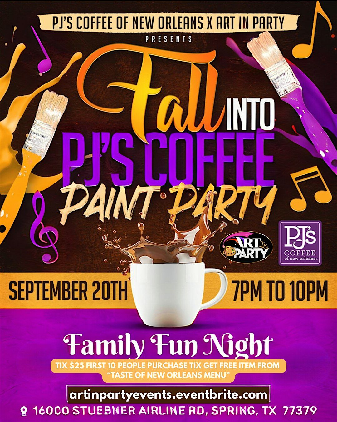 Fall into Pj’s Coffee Paint Party, 20 September | Event in Spring | AllEvents