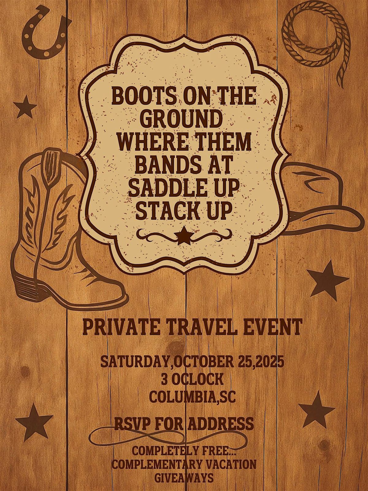 Saddle up & Stack up Travel Party, 25 October | Event in Columbia | AllEvents