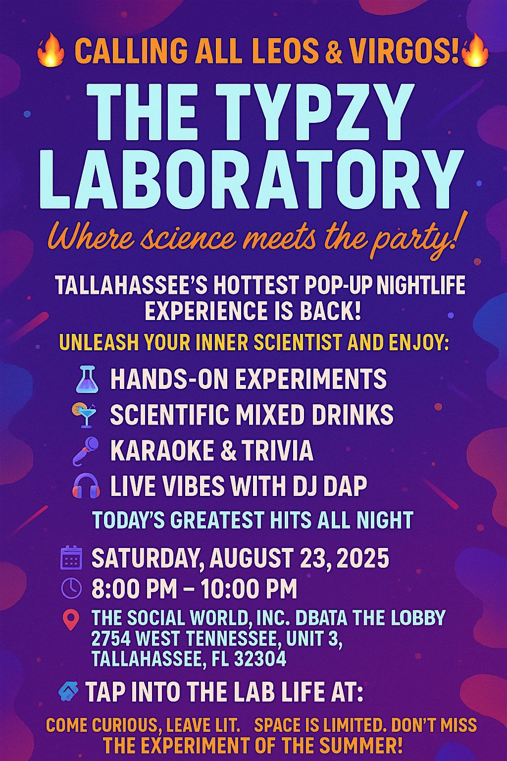 Typzy Laboratory, 23 August | Event in Tallahassee | AllEvents