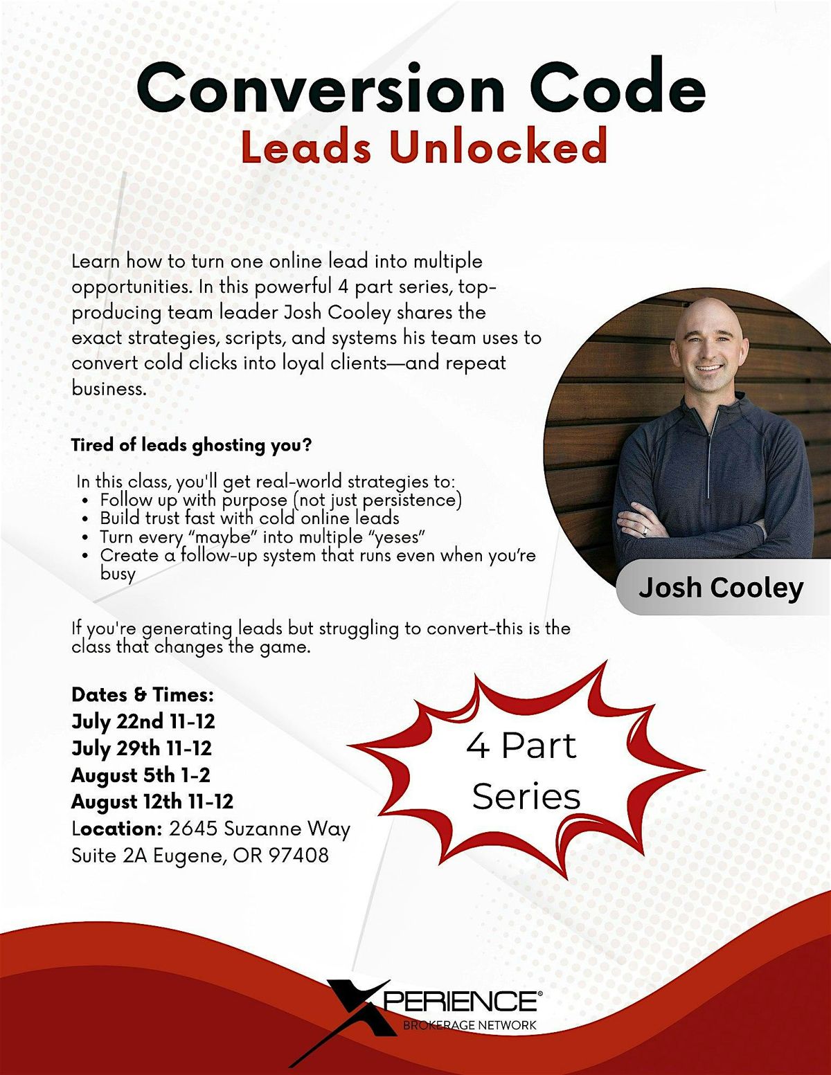 Conversion Code: Leads Unlocked Part 3 of 4 with Josh Cooley, 5 August | Event in Eugene | AllEvents