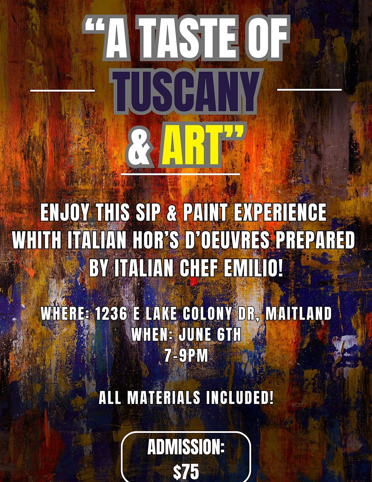 A taste of Tuscany & ART, 6 June | Event in Maitland | AllEvents