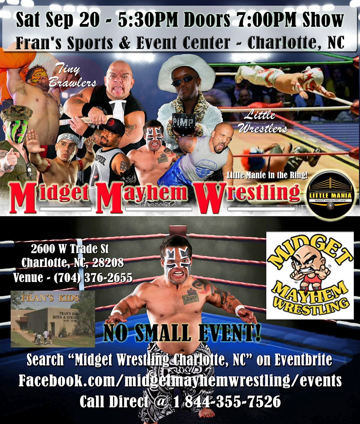 Midget Mayhem Wrestling Rips Through the Ring! Charlotte NC 12+, 20 September | Event in Charlotte | AllEvents